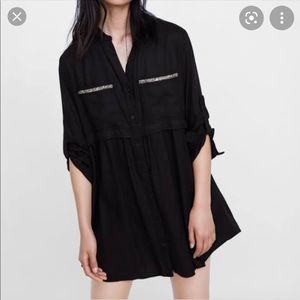 Zara Long Sleeve Button Front Dress Black Size M